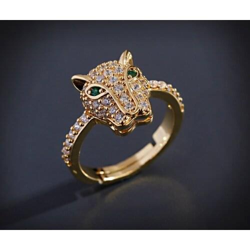 Fashion Personality Leopard Head Design Copper Zircon Wedding Ring Men and Women Open Ring Best Party Birthday Gift Jewelry