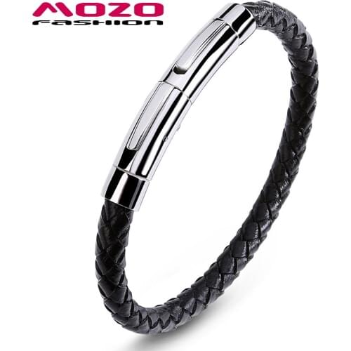 Fashion Men Casual Exquisite Stainless Steel Clasps Black Leather Bracelet Bangles Hot Selling Jewelry PS1052