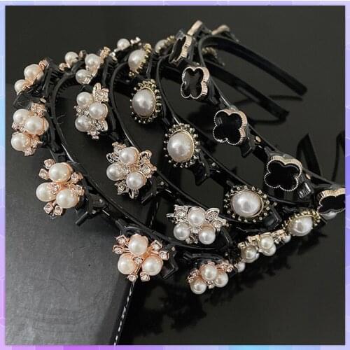 Non-Slip Alice Hairband Rhinestone Headband Women Hoop Claws Clips Headdress Double Bangs Hair Accessories Hoop Claws Clips