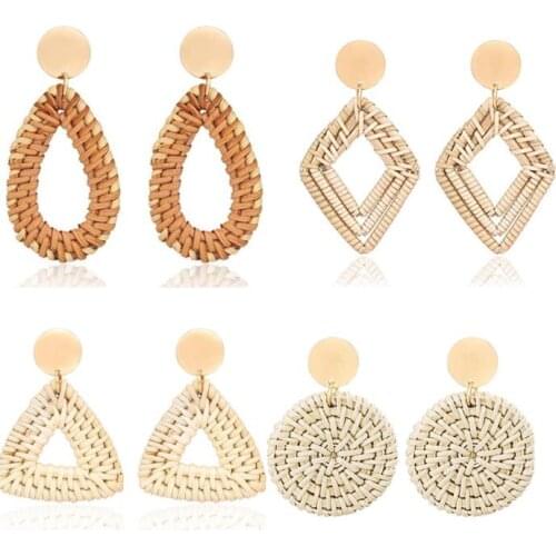 New Fashion Dangle Straw Plaited Geometric figure Women Earring Jewelry Big Size Earring one pair y1215