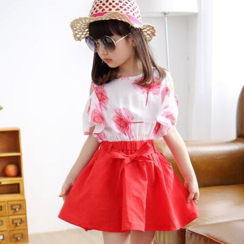 Teen Girls Clothing Floral Tshirt + Skirt Tracksuits For Girls 2021 New Costumes For Girls Summer Tracksuits For Children