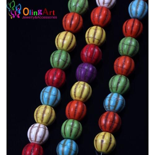 OlingArt Green Loose Beads 12mm 16pcs Round Mixed multicolor pumpkin bead Accessories For DIY Jewelry making Bracelet necklace