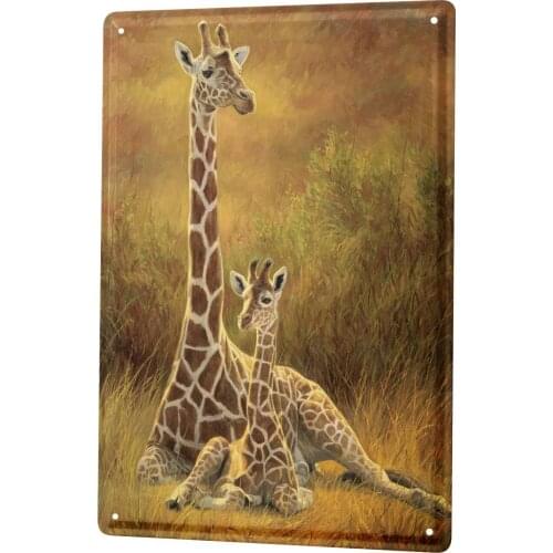 SINCE 2004 Tin Sign Metal Plate Decorative Sign Home Decor Plaques 30 x 40 cm Giraffe Zoo Baby Giraffe Mother Plants
