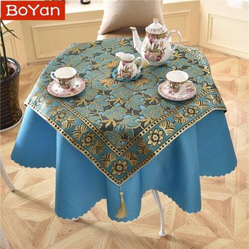 Latest 2 pcs/set Round 140cm Bright Blue Sky Dinner Linens Luxurious Sequin Side Tablecloth Poker Desk Decor Accessories
