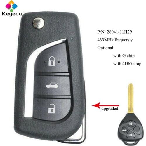 KEYECU Upgraded Flip Remote Control Car Key With 3 Buttons & 433MHz & 4D67/ G Chip - FOB for Toyota Corolla P/N: 26041-11H29