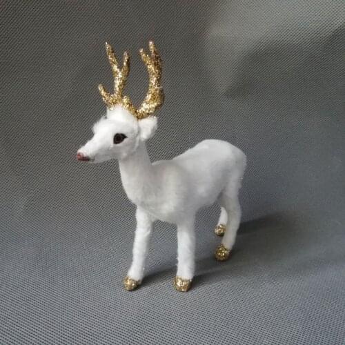 Real life toy about 14x16cm white reindeer model polyethylene&furs deer model home decoration props ,model gift d0187