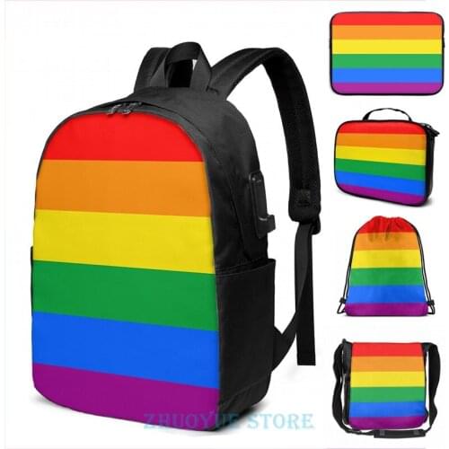 Funny Graphic print Gay Pride Flag Stripe USB Charge Backpack men School bags Women bag Travel laptop bag