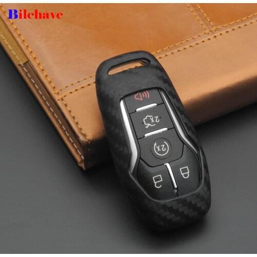 Bilchave Carbon Fiber Silicone Remote Key Case Cover Fob For Ford Edge Explorer Fusion 2015 2016 2017 M3N Accessories