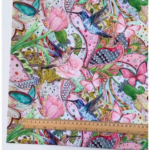 Polyester Cotton Fabric butterfly Birds Printed Cloth for DIY Sewing Patchwork Dress Crafts Quilting Woman decorating turban