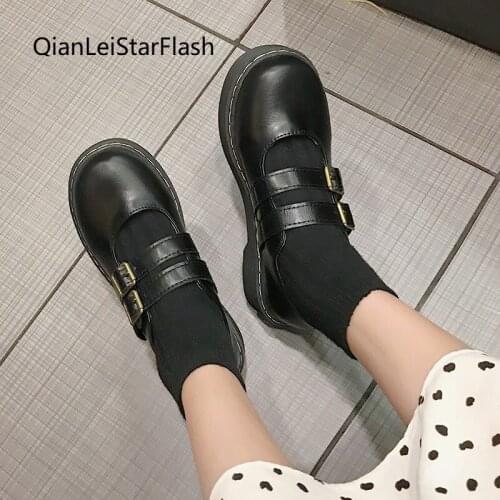Spring Autumn Women Mary Janes Shoes Buckle Lolita Shoes Black Platform on Flat Retro Casual Shoes Girls zapatos mujer