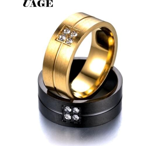 UAGE New Couple Engagement Ring Lovers Rings for Women Men Stainless Steel Jewelry AAA+ CZ Stone Wedding Band Never Fade or Rust