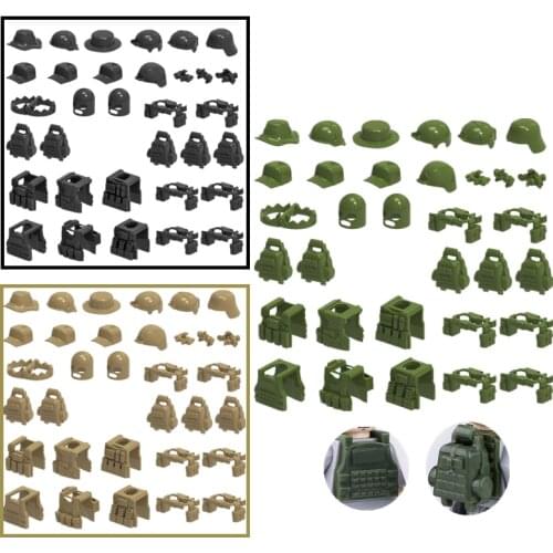Military Weapons Building Block SWAT Soldiers Tactical Helmets Hat Vests Belt Backpack Figures Accessories Bricks Toys Kids C249