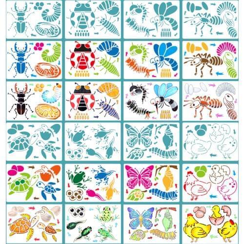 Funny Frog,Ant,Mosquito Animal Growth Life Cycle Plastic Drawing Stencils toy set Children Montessori Educational Toys