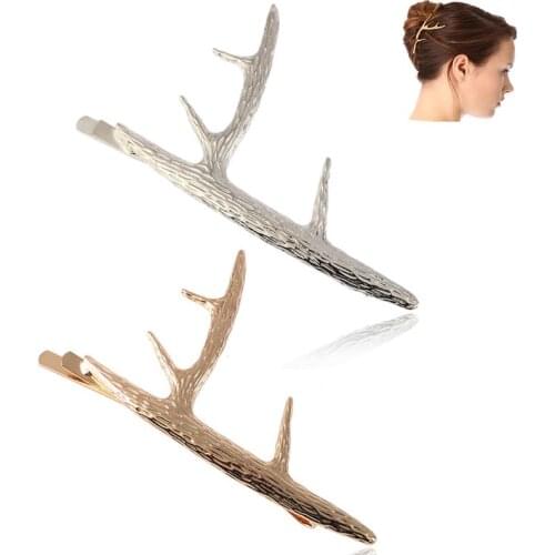 Coxeer 2Pcs/Set Womens Hair Clips Fashion Antler Decor Hair Side Clip Bobby Pin For Christmas Party Dress Up Hair Accessories