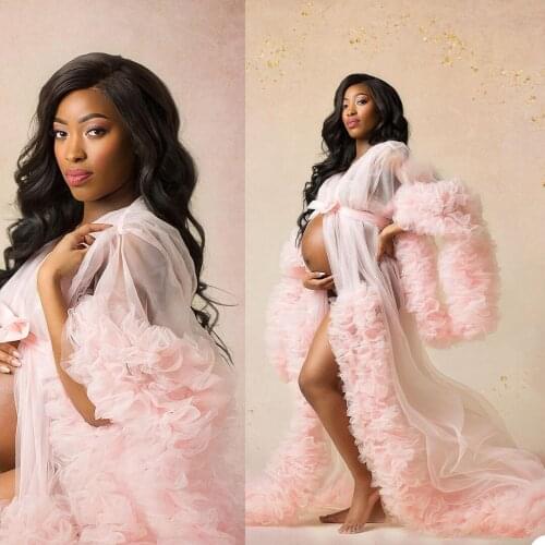 Yellow Kinono Gowns Prom Dresses Ruffles Maternity Robes Women Photoshoot Bathrobe Fluffy Party Sleepwear Custom Made