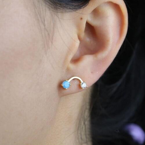 925 Sterling Silver Cubic Zirconia Stud Earrings with Elegant Blue Turquoises Earrings Punk Girl Party Gift Moon Shape Earrings