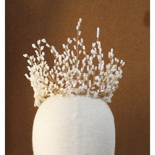 Luxury Retro Bridal Headdress Small Magnetic Beads Round Crown Hair Hoop for Wedding Perform Studio Travel Photo O873-1