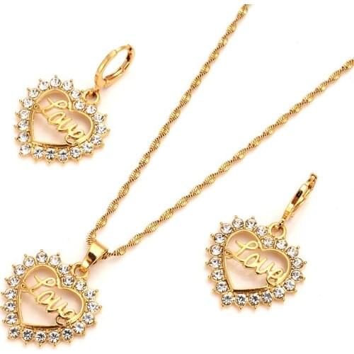 Fashion love Heart White cz crystal 18 K fine G/F gold Earring pendant necklace wedding bridal Jewelry Sets for Women