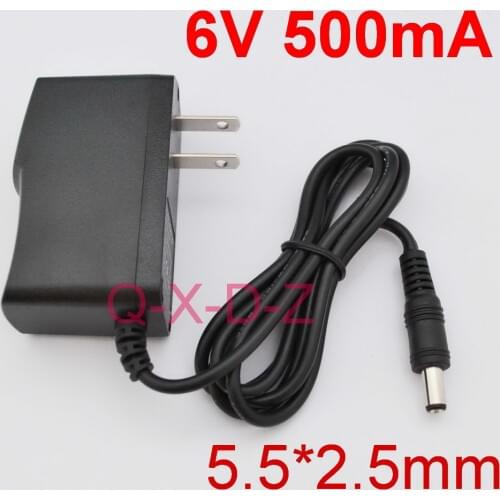 1pcs 6V 500mA AC 100V-240V Converter power Adapter DC 6V 0.5A 500mA Power Supply US Plug DC 5.5mm x 2.1mm -2.5mm