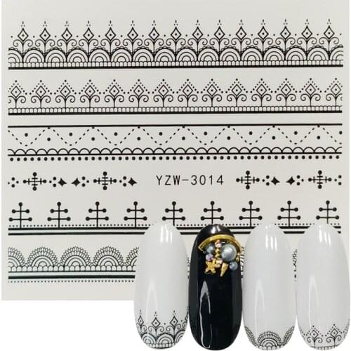 2020 New Designs Nail Water Transfer Sticker Black Lace Pattern Nail Art Decorations Slider For Nail Manicure Watermark Foils