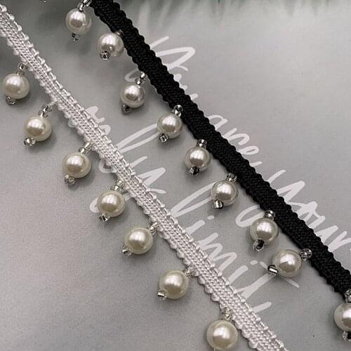 2Yards White Pearl Fringe Hanging Beaded Tassel Lace Ribbon Trim Tape Fabric Garment Handmade DIY Sewing Craft Materials Clothes