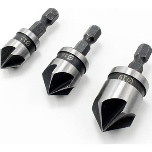 3PCS/Set 12mm 16mm 19mm Countersink Drill Bit Set 90 Degree Chamfering Cutter Mayitr For Wood Metal