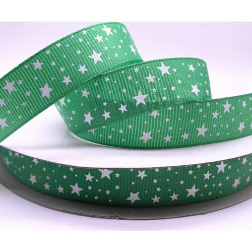 5yards 15mm 20mm 25mm 38mm Green Grosgrain Ribbon Printed Stars for Christmas Wedding Decoration DIY Sewing Handmand Crafts
