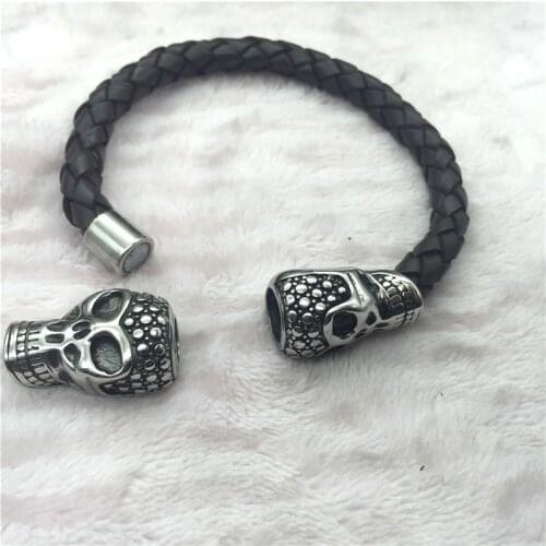 8mm 316l Stainless Steel Retro Skull Head Magnet Buckle Connectors Fit Leather Bracelet Magnetic Clasp Punk Jewelry Findings