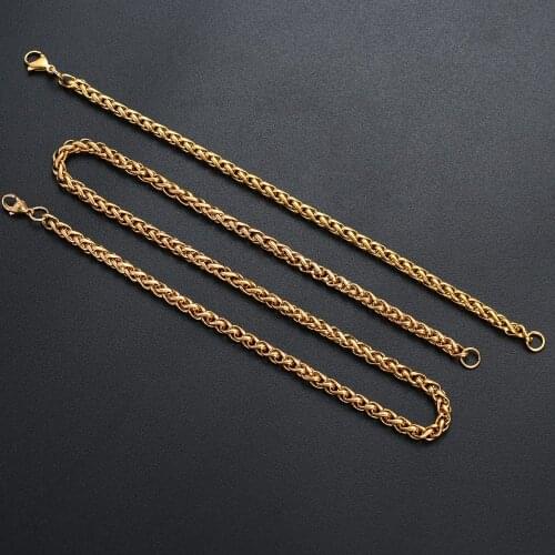 Width 5MM Stainless Steel Plated Gold Keel Chain Necklace & Bracelet Fashion Jewelry Set For men hip-hop rock style drop ship