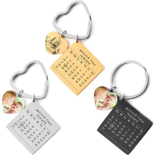 Photo Name Calendar Date Custom Keychain Ring for Gun Pants Audi Car Key Chain Women Bag Charm Personalized Love Gift Jewelry