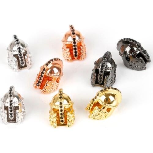 10x15mm Black/Rose Gold/Silver Color Helmet Beads fit Macrame Men Bracelet Vintage DIY CZ Spacer Beads Charms for Jewelry Making