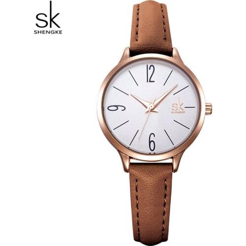 Shengke Brand New Simple Ladies Quartz Watch Women Leather Strap Fashion SK Women Wrist Watches 2019 Montre Femme Female Clock