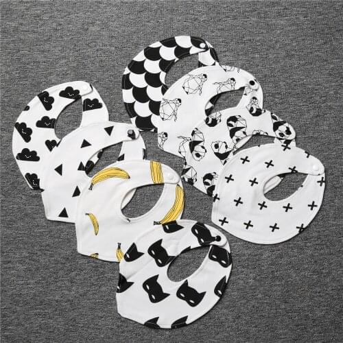 Baby Bandana Bib black and white Toddler Baby Saliva Towel Cotton Fit 0-2 Years Old Infant Burp Cloths Feeding