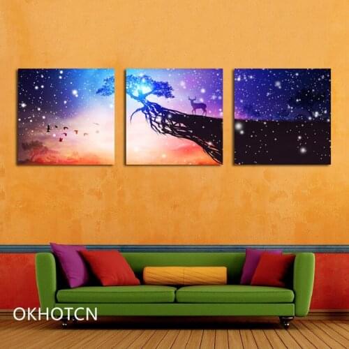 Space Star Canvas Painting Beautiful Tree Fantasy Deer Poster Wall Art Picture For Living Room Modern Home Decoration