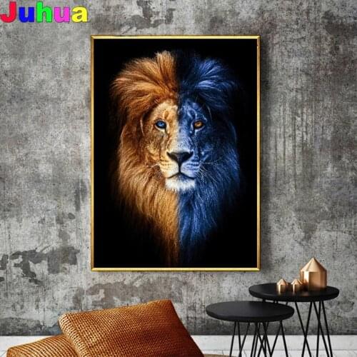 Animal picture 5d diy diamond painting cross stitch full square round drill yingyang lion diamond embroidery gift home decor