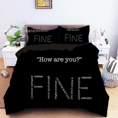 Alphabet Text Duvet Cover 3D Print Letter Bedding Set Single Queen King Bedclothes Home Textile Decoration Bedspread 2/3 Pieces