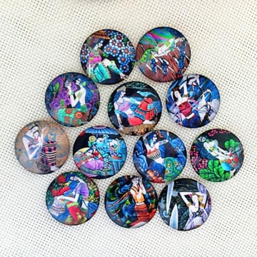 Beautiful girl pattern mosaic arts Mixed Round Flat Back Handmade Photo Glass Cabochon Glass Cabochons