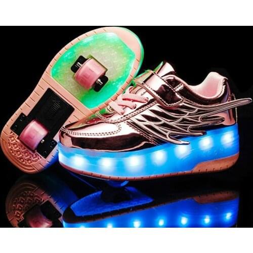 Roller Skate Shoes for Kids Tennis Boys Girls LED Lighte Wheels Sneakers with On Two Wheels Children Glowing Roller Sneaker Shoe
