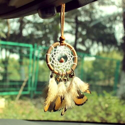Dreamcatcher Car Mirror Hanging Ornaments Car Interior Accessories For Girls Wind Chime Feather Car Pendants Auto Decoration