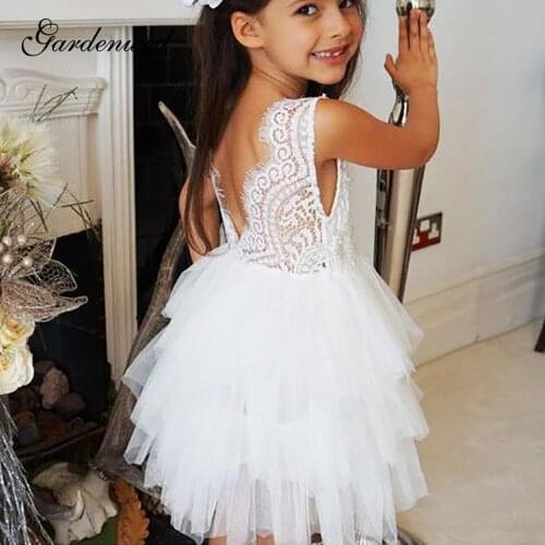 Sweet Ivory Lace Flower Girl Dresses 2020 O-Neck Tiered Tulle Skirt First Communion Dresses Short A-Line Baby Girl Party Gowns