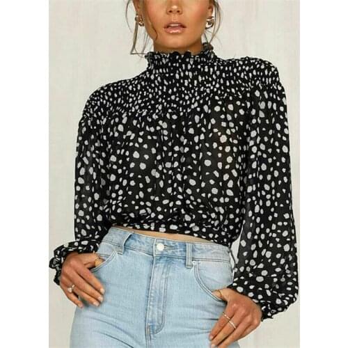 Fashion Women Long Sleeve Floral Printed Blouse High Neck Shirt Ladies OL Party Top Dames Streetwear blusas femininas elegante