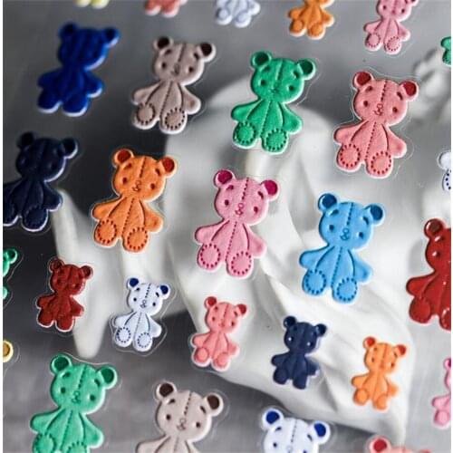 Cartoon Bear Nail Art Stickers 3D Colorful Bear Gift Design Adhesive Slider DIY Wraps Summer Decoration Decals