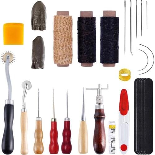 Imzay Leather Craft Kit Cutter Carving Working Stitching Punch Craft Tools DIY Sewing Leather Craft Tool Sets Accessories