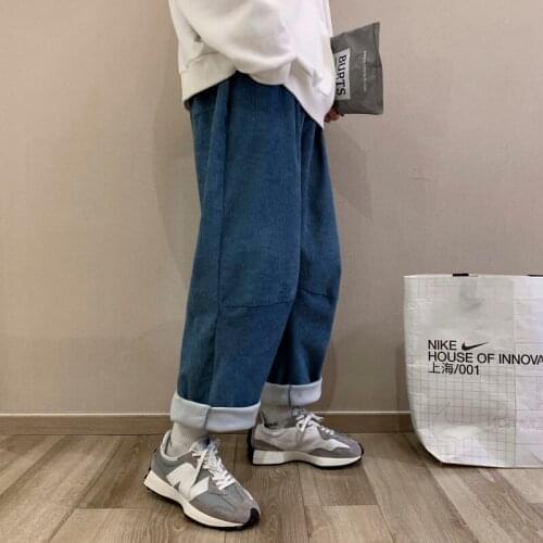 2021 new spring corduroy casual pants mens loose straight tube solid versatile pants vibe high street pants