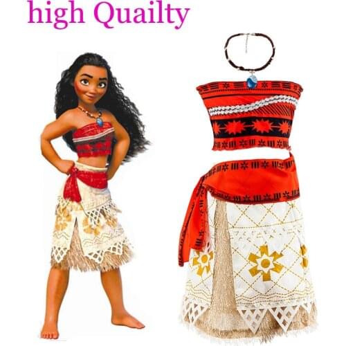 New arrive 2020 Girls Moana Cosplay Costume for Kids Vaiana Princess Dress Clothes with Necklace for Halloween Performance skirt