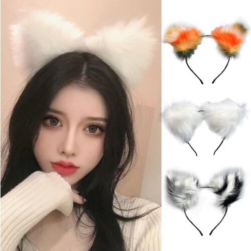 Anime Cosplay Animal Headband Women Girls Cute Faux Fur Plush Kitten Wolf Ears Hair Hoop Halloween Party Photo Props Headpiece