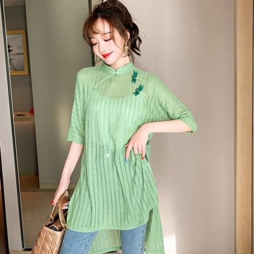 Chinese Style Clothing Women Clothes 2021 Summer Cheongsam Top Chinese Traditional Shirt Blouse Hanfu Ladies Chinese Tops 30840