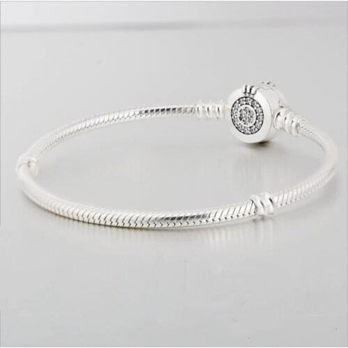 Original 925 Sterling Silver Snake Chain Pan Bracelet Shining Crown O Fit Charms Clips Beads Fashion Jewelry