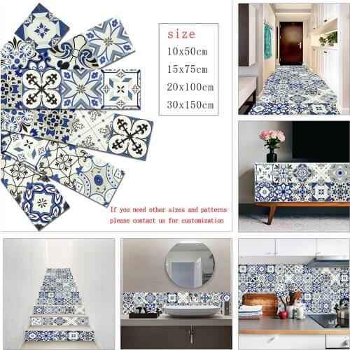 Bohemian Style Strip Ceramic Tiles Glossy Surface Wall Sticker Kitchen Bathroom Stair Wallpaper Waterproof Oil-proof Wall Decals