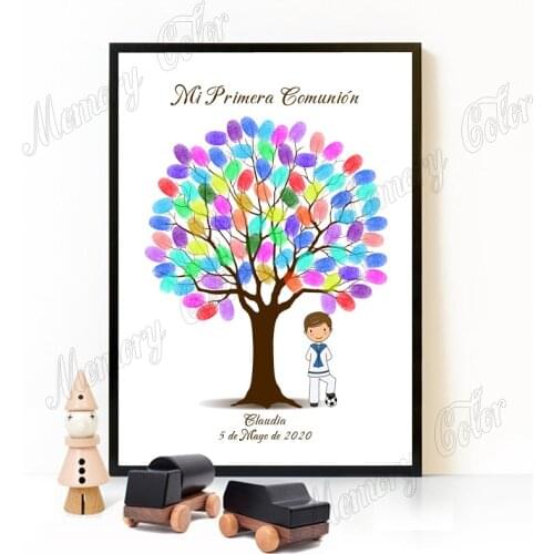 Custom Theme Name Date Kids Play Football Personalized Kids Birthday Baptism and First Holy Communion Fingerprint DIY Guestbook